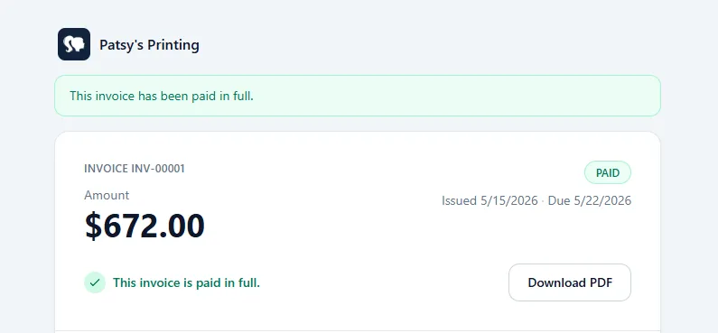 real customer facing invoice page
